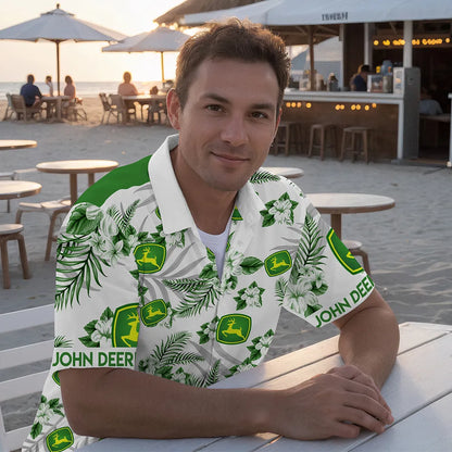 John Deere Hawaiian Short Sleeve Button-Up Men's Shirt